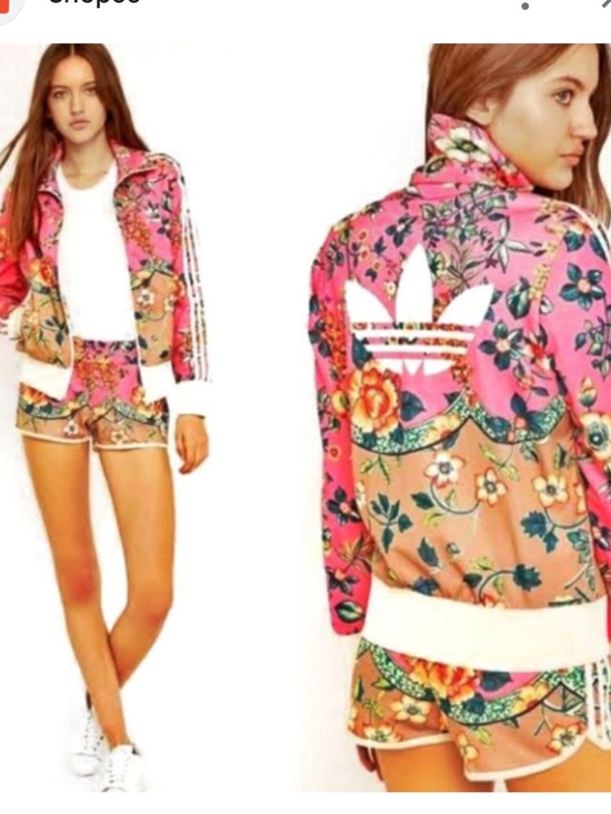 adidas Tops - Farm rio x adidas Pink Floral Track Jacket with Tan Panels Sz S